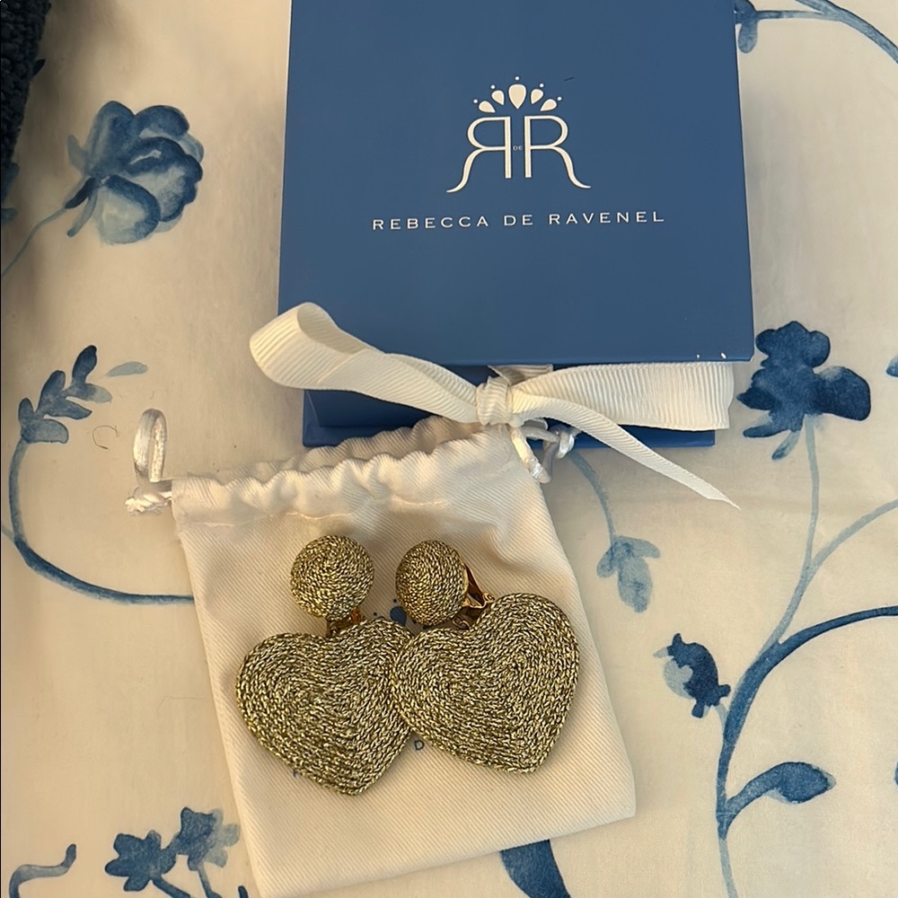 Rebecca de Ravenel Cora Gold Heart Earrings Clip Ons